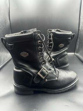 Harley-Davidson Men's 94344 Black Leather Lace-Up Side Zip Boots Size 9.5